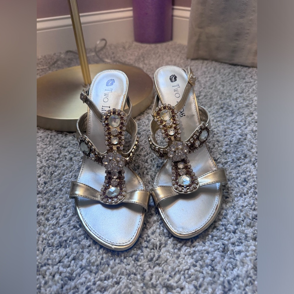 Y2K Gold and silver jeweled strappy heels - Picture 4 of 4